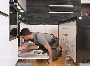 RIM4K. Man fixes fittings in dramatize expunge kitchen and gets his ass rimmed
