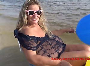 Big saggy tits wife bouncing in the lead beach