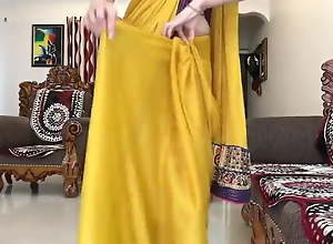 Indian Desi Bhabhi Wearing Yellow Saree Proceed Devar