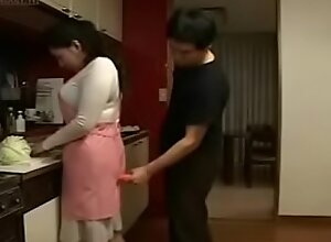 Hot Japanese Asian Mom fucks her Son on every side Scullery