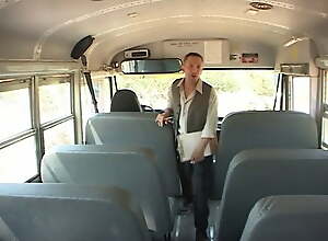 Four naughty schoolgirls suck the bus driver's hard dick in the backseat