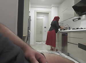 Caught jerking off while watching my Renowned ass Hijab Stepmom.