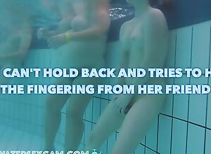 Crazy tolerant masturbates in a public pool and attempts to hide but I filmed her